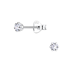 3mm Round Cubic Zirconia Silver Stud Earrings - 8786