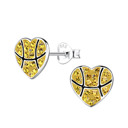 Silver Basketball Heart Stud Earrings - 19871