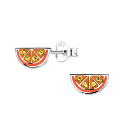 Silver Orange Stud Earrings - 19894
