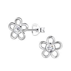 Silver Flower Stud Earrings - 19923