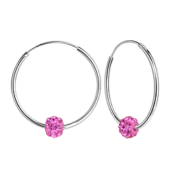 25mm Silver Hoop Earrings with 6mm Crystal Ball - Wholesale - 7182 25mm Silver Hoop Earrings with 6mm Crystal Ball - Wholesale - 7182