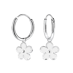 Silver Flower Charm Hoop Earrings - 19903 Silver Flower Charm Hoop Earrings - 19903