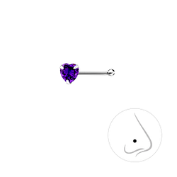 3mm Heart Cubic Zirconia Silver Nose Stud with Ball - Wholesale - 8827 3mm Heart Cubic Zirconia Silver Nose Stud with Ball - Wholesale - 8827