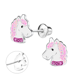 Silver Unicorn Screw Back Bullet Earrings - 18335