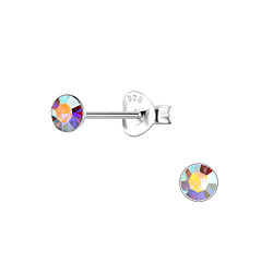 3.5mm Round Crystal Silver Stud Earrings - 2174