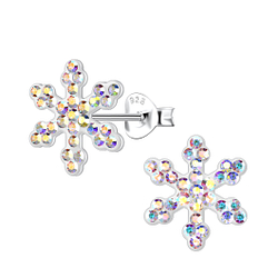 Silver Snowflake Crystal Stud Earrings - 14127