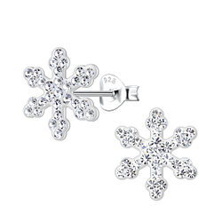 Silver Snowflake Crystal Stud Earrings - 14127