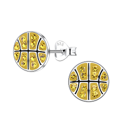 Silver Basketball Stud Earrings - 19884