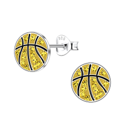 Silver Basketball Stud Earrings - 20038