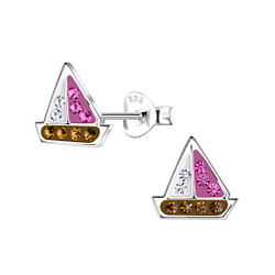 Silver Sailboat Stud Earrings - 19978