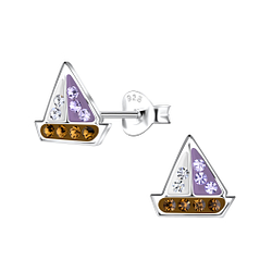 Silver Sailboat Stud Earrings - 19979