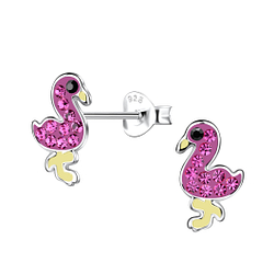 Silver Flamingo Stud Earrings - 20008