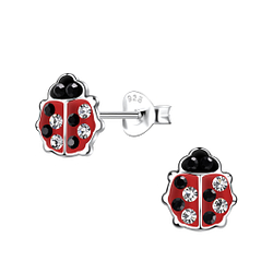 Silver Ladybug Stud Earrings - 20047