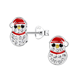 Silver Snowman Stud Earrings - 20059