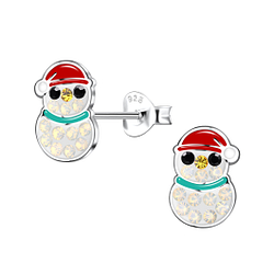 Silver Snowman Stud Earrings - 20057