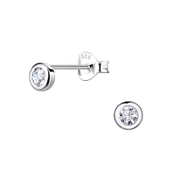 Silver Single Stone Stud Earrings - 19945