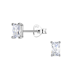 3X5mm Baguette Cubic Zirconia Silver Stud Earrings - 19946