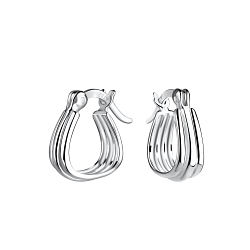 Silver Patterned French Lock Hoop Earrings - 19981 Silver Patterned French Lock Hoop Earrings - 19981