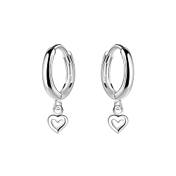 Silver Heart Charm Huggie Earrings - Wholesale - 20011