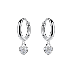 Silver Heart Charm Huggie Earrings - 20016