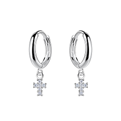 Silver Cross Charm Huggie Earrings - 19967