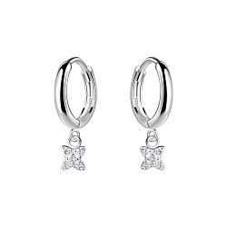 Silver Flower Charm Huggie Earrings - 20007 Silver Flower Charm Huggie Earrings - 20007