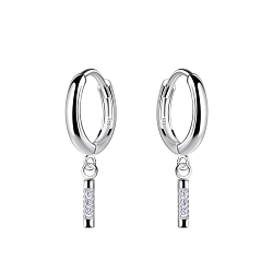 Silver Bar Charm Huggie Earrings - 19968