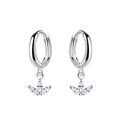 Silver Flower Charm Huggie Earrings - 20014
