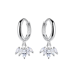 Silver Flower Charm Huggie Earrings - 20027