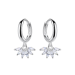 Silver Flower Charm Huggie Earrings - 20018