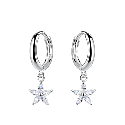 Silver Flower Charm Huggie Earrings - 20009 Silver Flower Charm Huggie Earrings - 20009