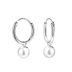 6mm Pearl Silver Charm Hoop Earrings - 19960