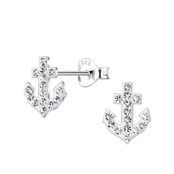 Silver Anchor Stud Earrings - 20284