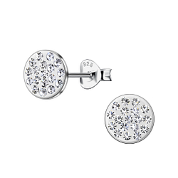 Silver Round Crystal Stud Earrings - 20119