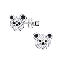 Silver Bear Crystal Stud Earrings - 20140