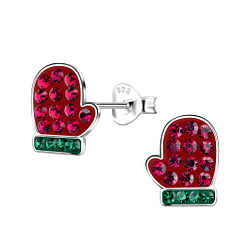 Silver Christmas Glove Stud Earrings - 20092