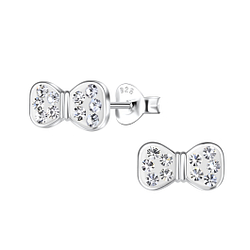 Silver Bow Stud Earrings - 20088