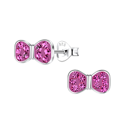 Silver Bow Stud Earrings - 20088