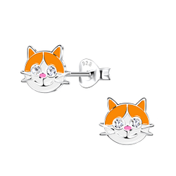 Silver Cat Stud Earrings - 20278