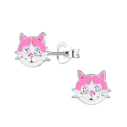 Silver Cat Stud Earrings - 20279