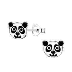Silver Panda Stud Earrings - 21556