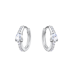 Silver Cubic Zirconia Huggie Earrings - 20112 Silver Cubic Zirconia Huggie Earrings - 20112