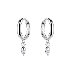 Silver Geometric Charm Huggie Earrings - 20188