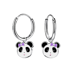 Silver Panda Charm Hoop Earrings - 20138