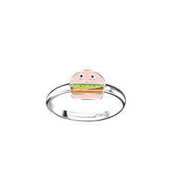 Silver Burger Adjustable Ring - 20192