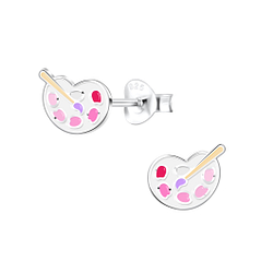 Silver Palette and Paintbrush Stud Earrings - 12033