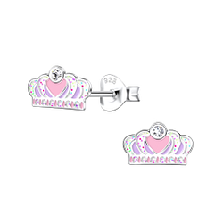Silver Crown Stud Earrings - 20407