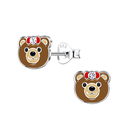 Silver Bear Stud Earrings - 20400