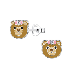 Silver Bear Stud Earrings - 20399