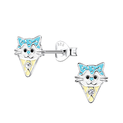 Silver Cat Ice Cream Stud Earrings - 20380